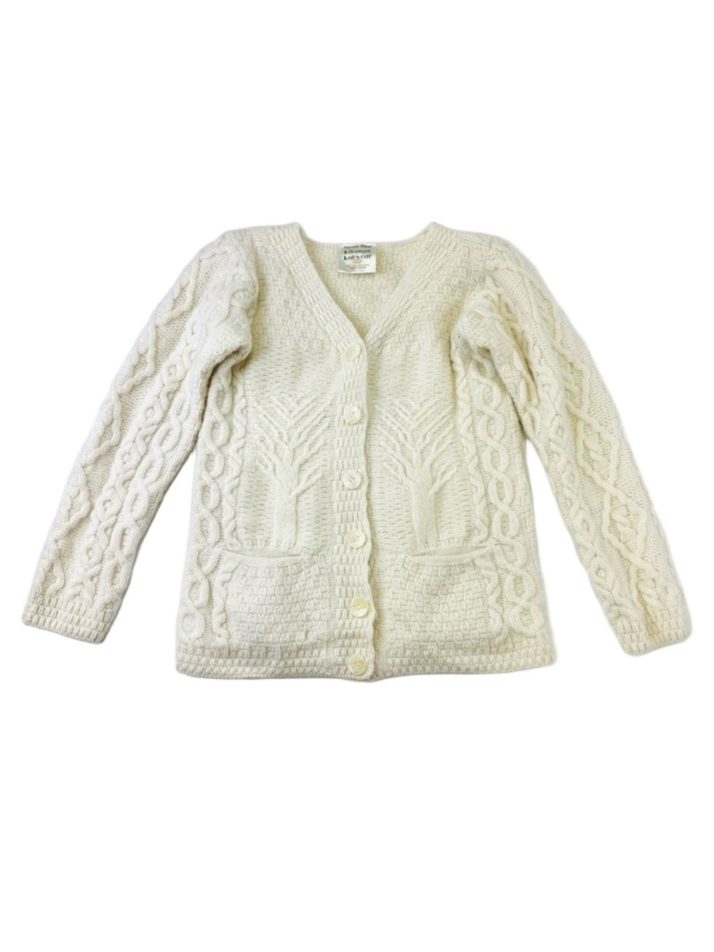 Kilronan Knitwear cream merino wool cardigan Womens Size XXS Irish knit sweater